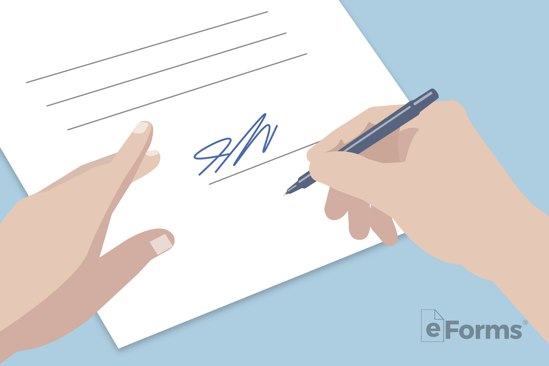Images of document with a pair of hands signing.