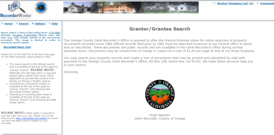 Grantor/Grantee search page on RecorderWorks
