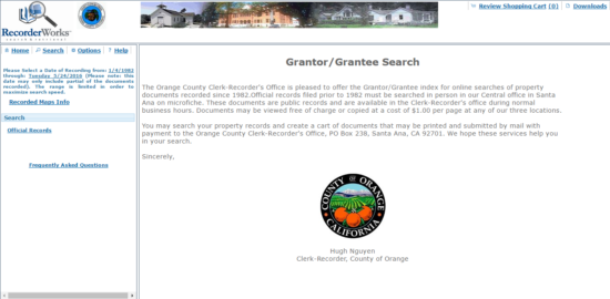 Grantor/Grantee search on RecorderWorks
