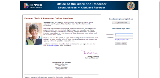 Denver Clerk & Recorder Online Services page