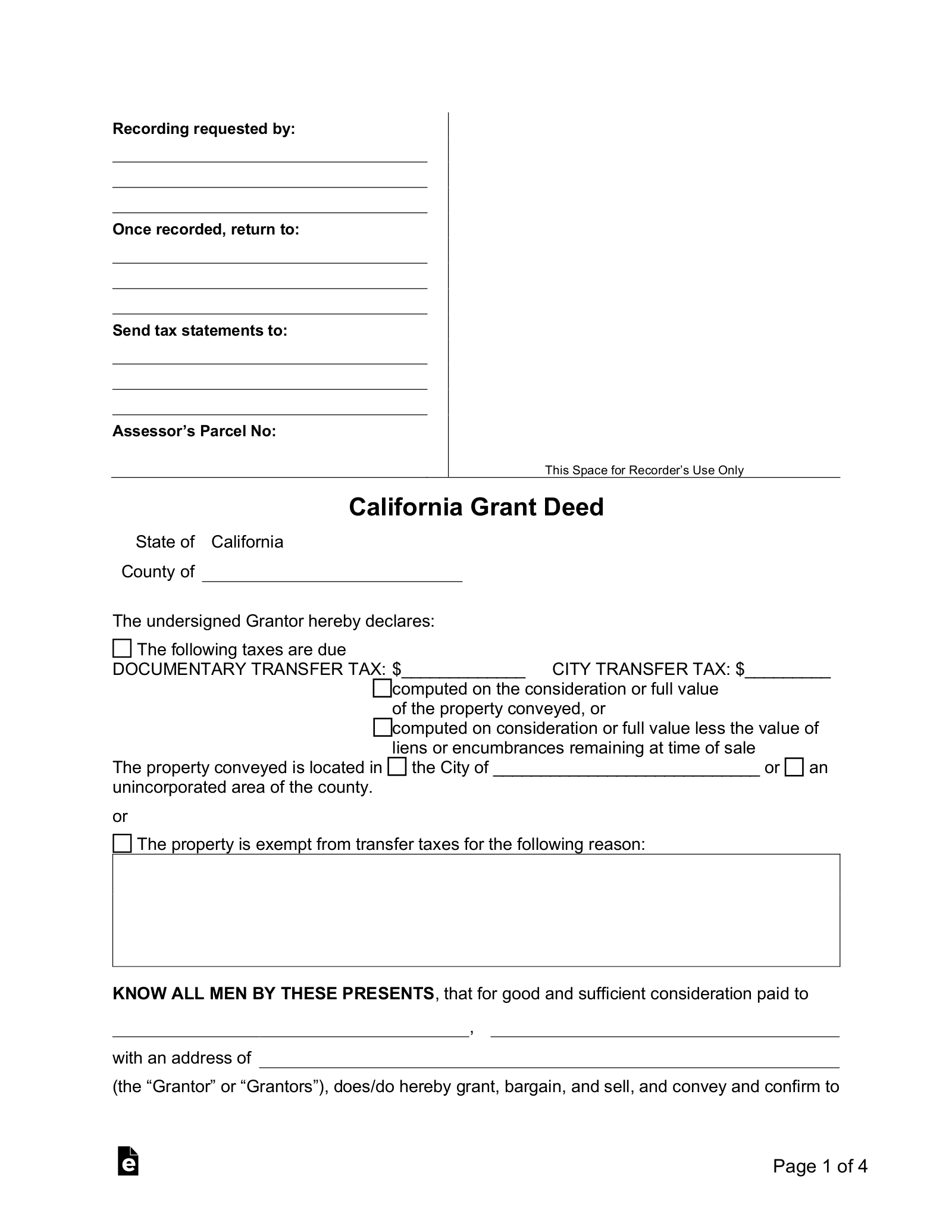 California Grant (Warranty) Deed Form