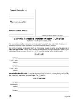 California Revocable Transfer on Death (TOD) Deed Form