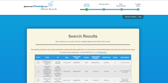 Statewide official records search results