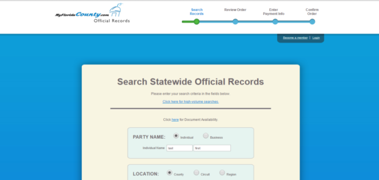 Statewide official records search page