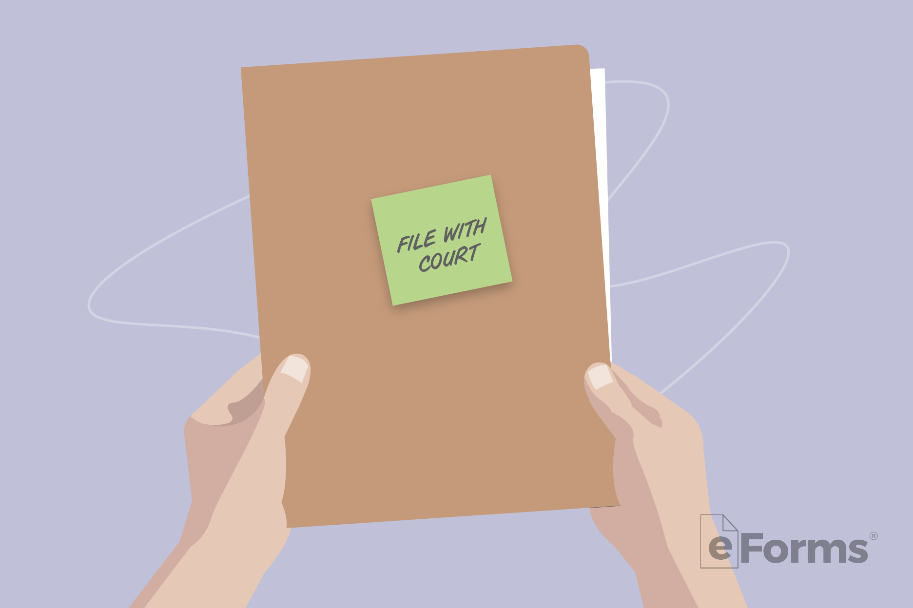 Pair of hands holding file folder with note that read: "file with court."