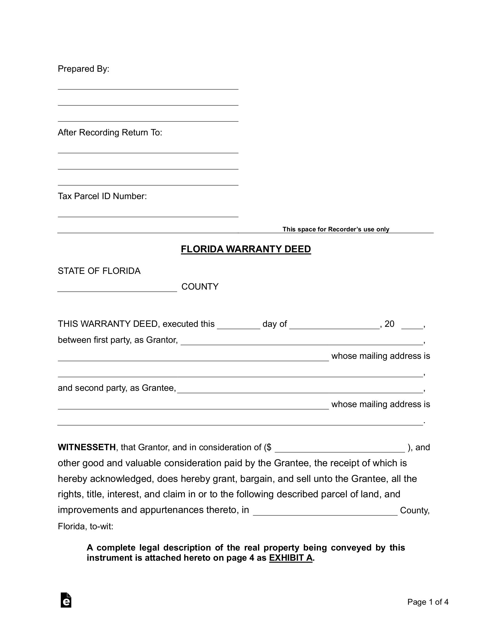 Florida General Warranty Deed Form