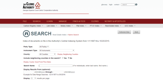 Georgia Superior Court Clerk search page