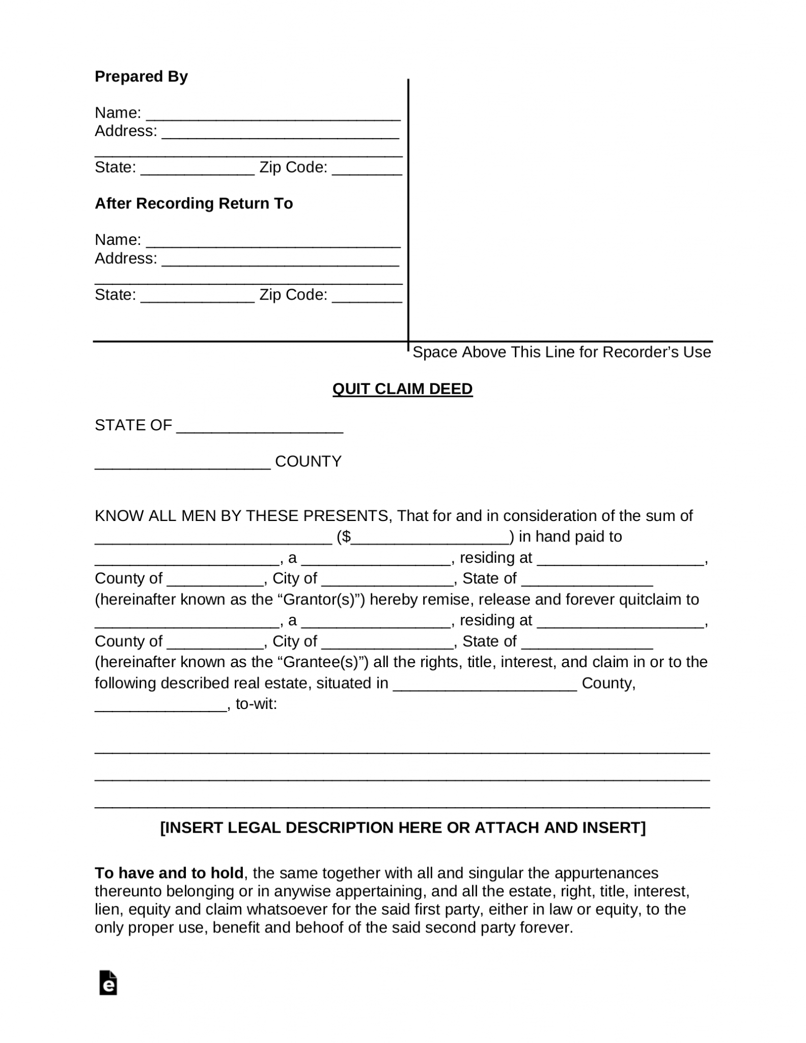 Free Quit Claim Deed Form - PDF | Word – eForms