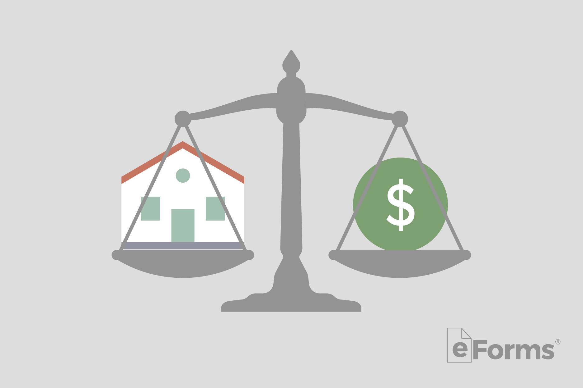 Scale balancing real property with a dollar symbol.