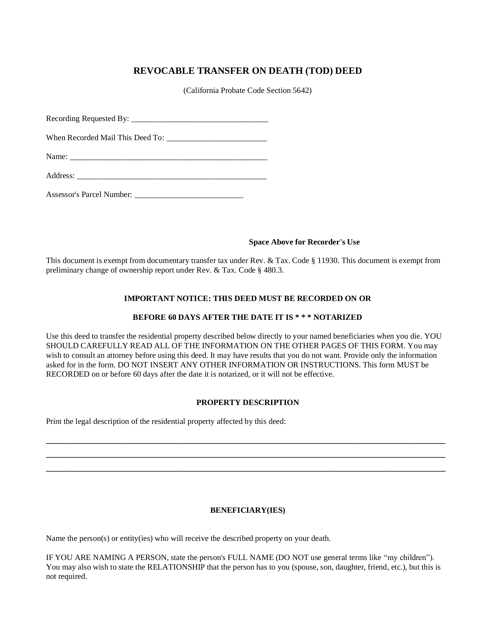 Free Printable Transfer On Death Deed Form Indiana Printable Forms 