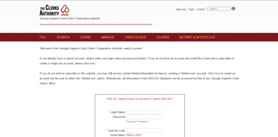 Georgia Superior Court Clerk login page