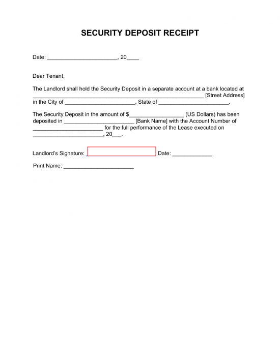 Free Security Deposit Receipt Template - PDF | Word – eForms