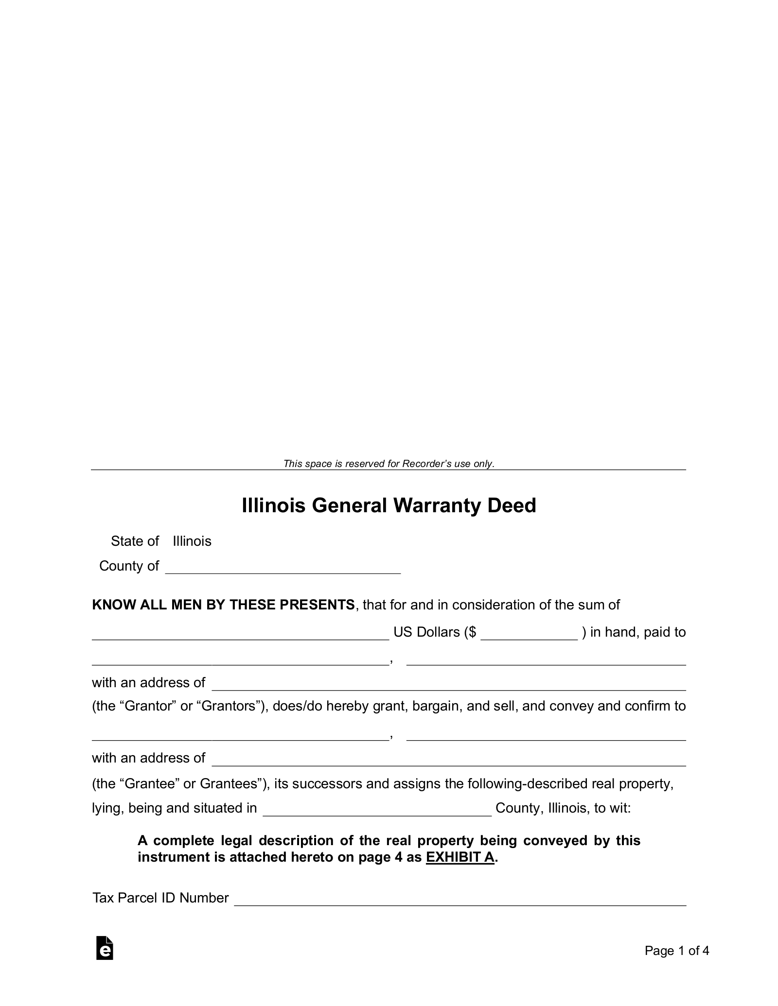 Illinois General (Statutory) Warranty Deed Form
