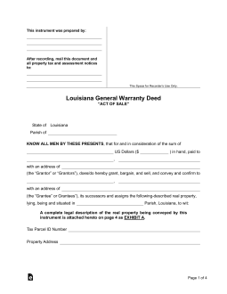 Louisiana General Warranty Deed Form