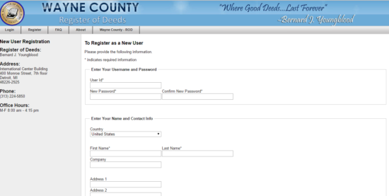wayne county register of deeds user registration page