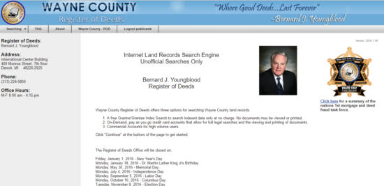 wayne county register of deeds search engine page