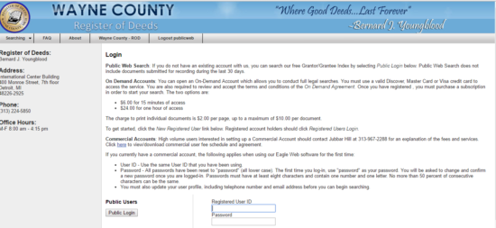 wayne county register of deeds login page