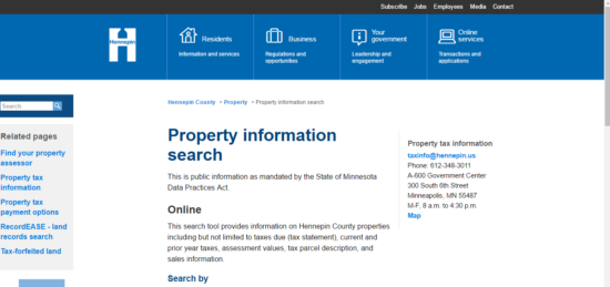 hennepin county property information search page