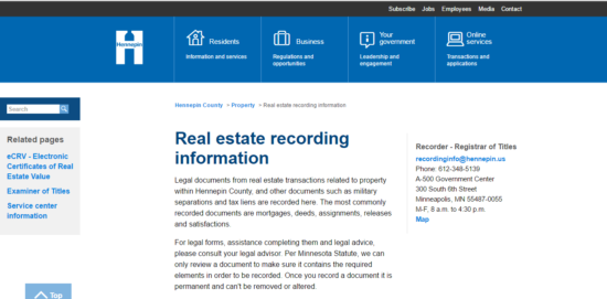 hennepin county real estate recording information page