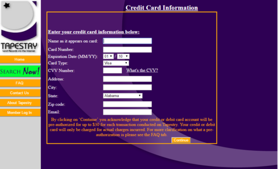 tapestry credit card info page