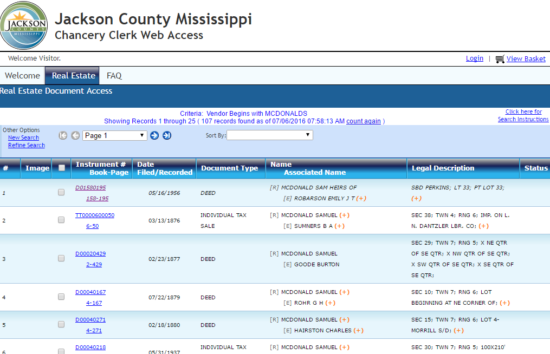 jackson county chancery clerk search results page