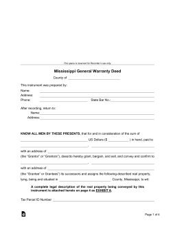 Mississippi General Warranty Deed Form