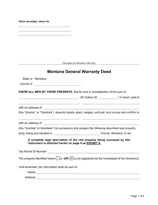 Free Montana General Warranty Deed Form - PDF | Word – eForms