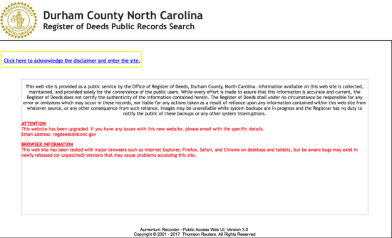 durham county register of deeds disclaimer page
