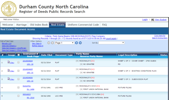 durham county register of deeds search results page