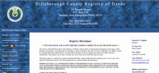 hillsborough county registry of deeds disclaimer page