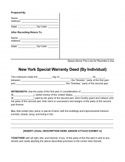 New York Special Warranty Deed Form