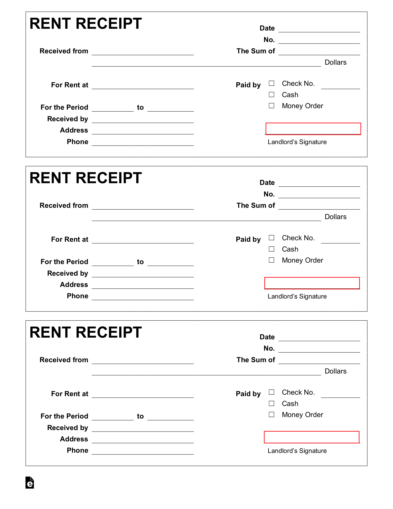 Free Rent Receipt Template PDF Word EForms