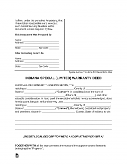 Indiana Special Warranty Deed Form