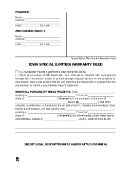 Free Iowa Special Warranty Deed Form - PDF | Word – eForms