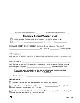 Minnesota General Warranty Deed Form