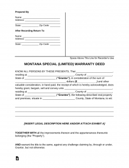 Montana Special Warranty Deed Form