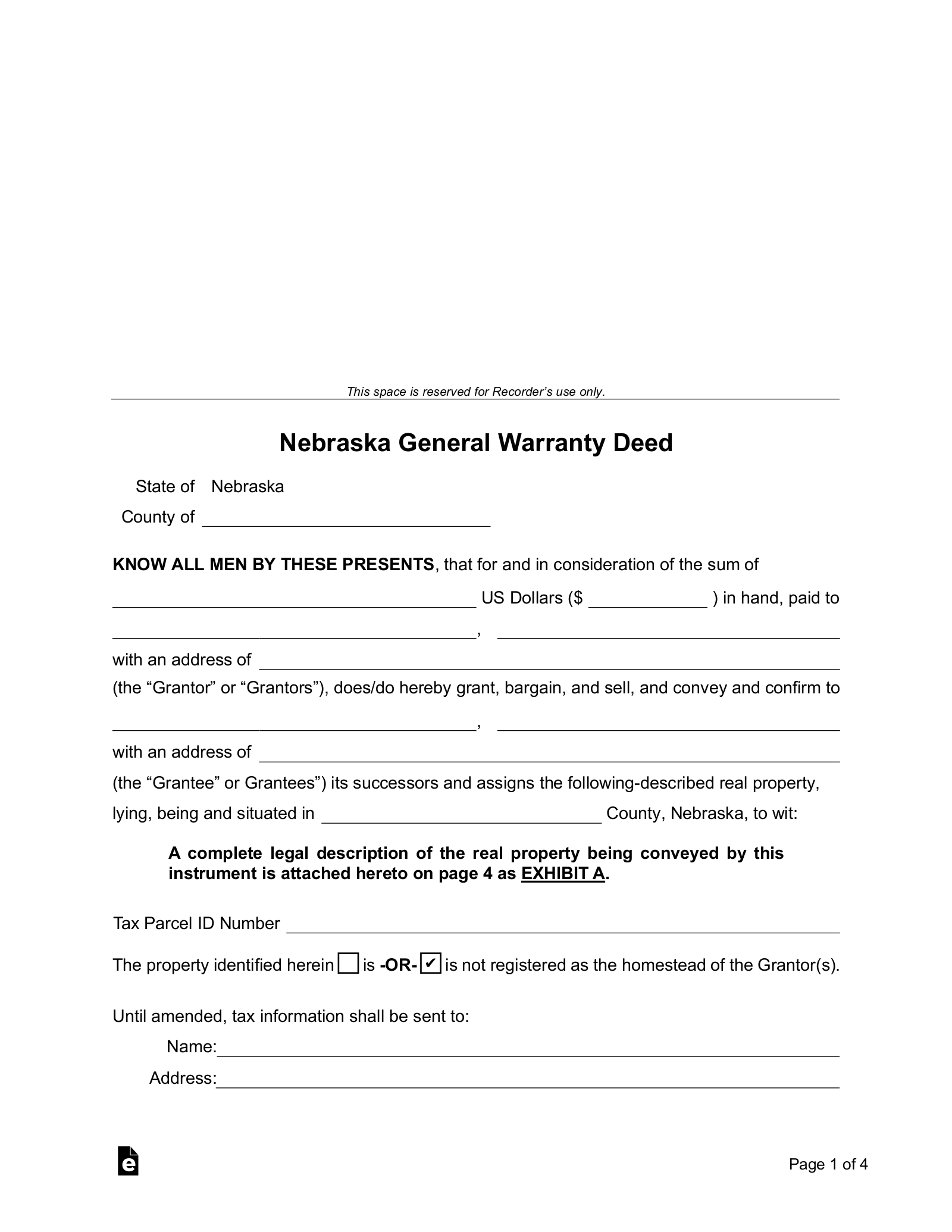 Nebraska General Warranty Deed Form