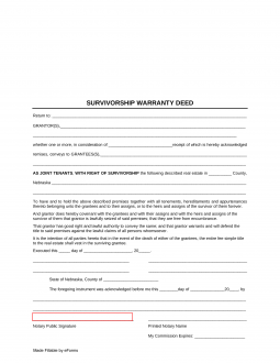 Nebraska Survivorship Warranty Deed Form