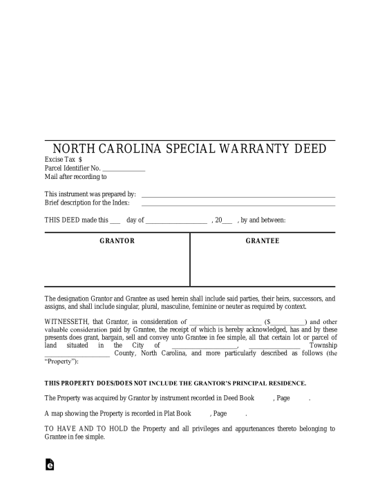 North Carolina Special Warranty Deed