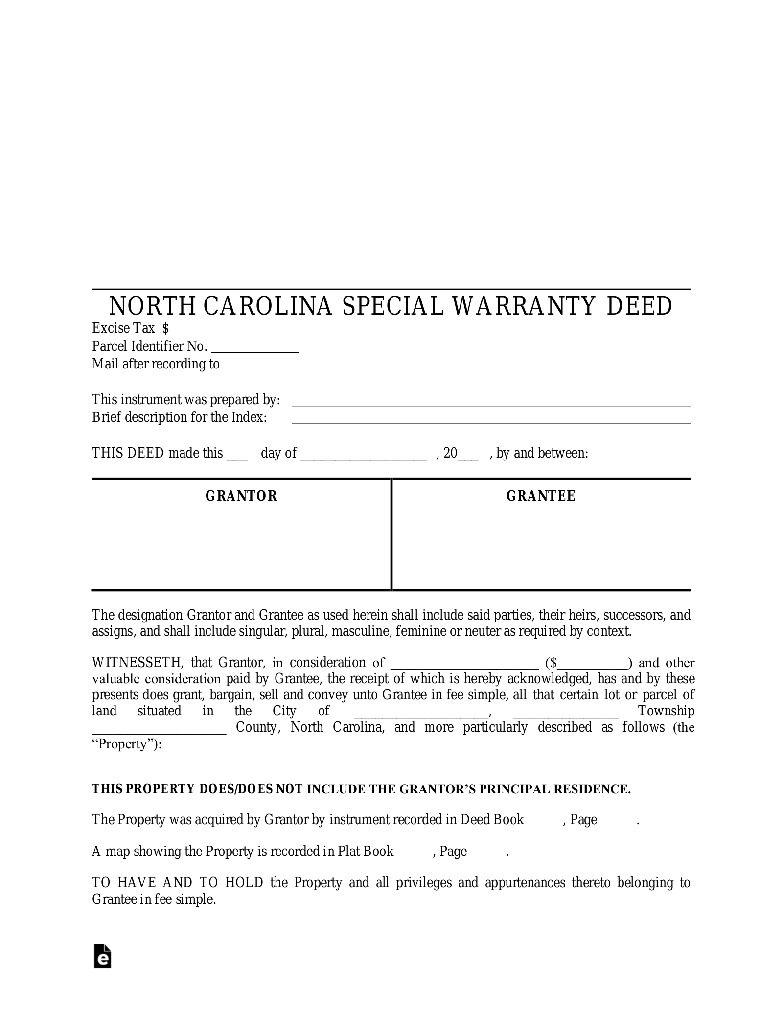 North Carolina Special Warranty Deed