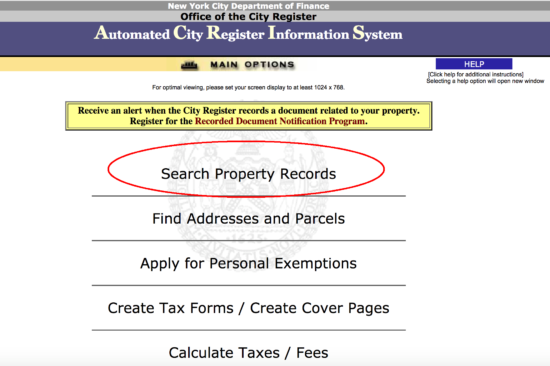 new york city search property records page