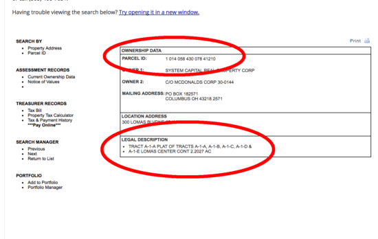 search ownership data and legal description