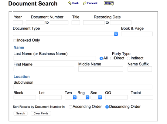 harney county recorder clerk document search fields