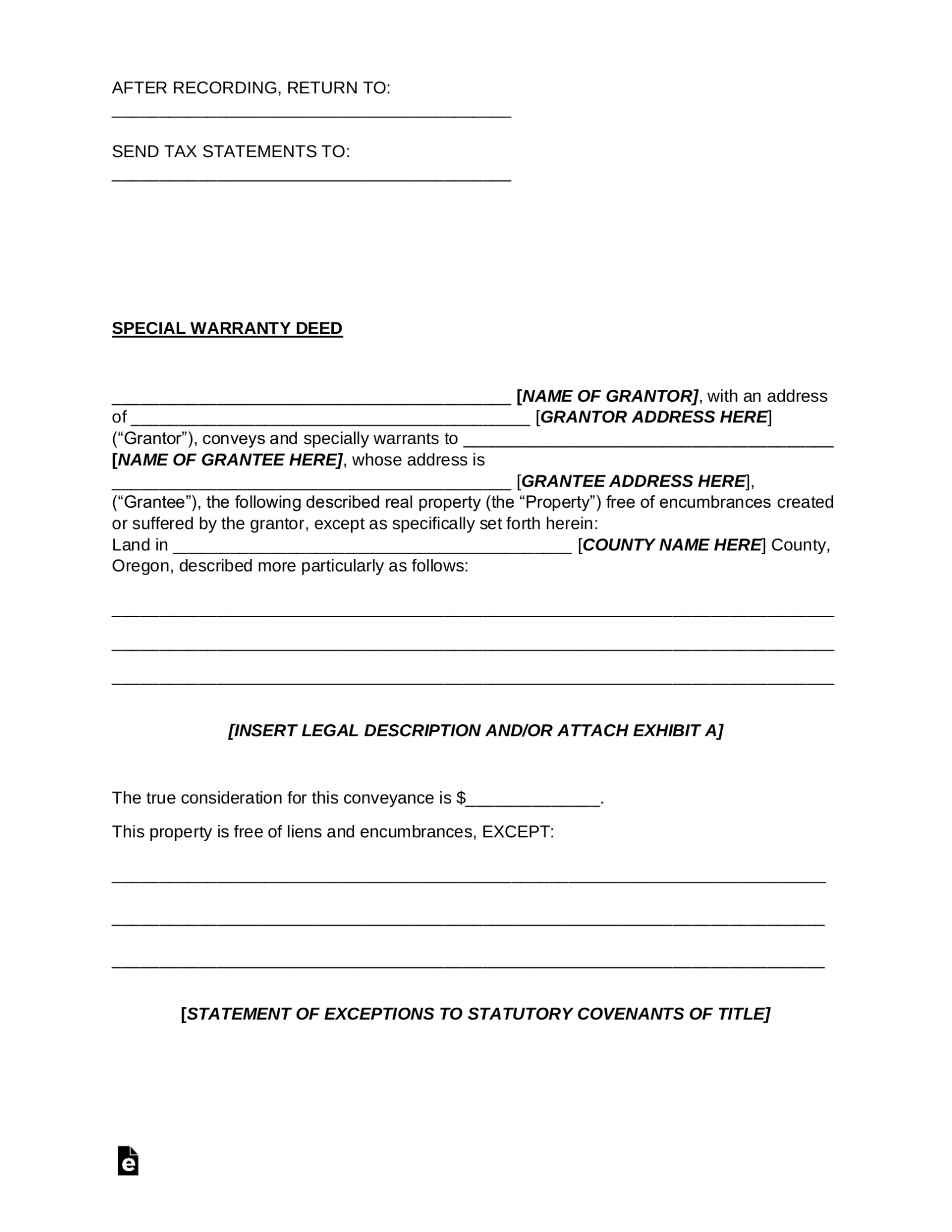 Free Oregon Special Warranty Deed Form - PDF | Word – eForms