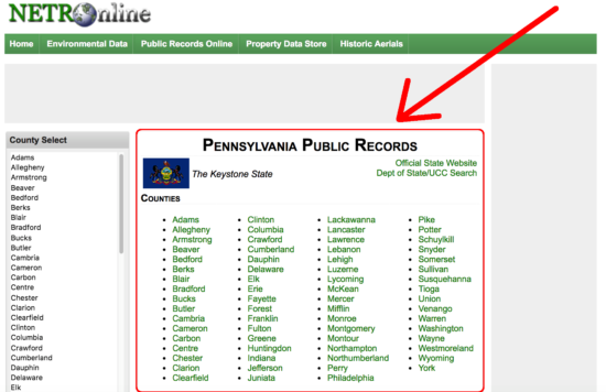 pennsylvania public records list of counties