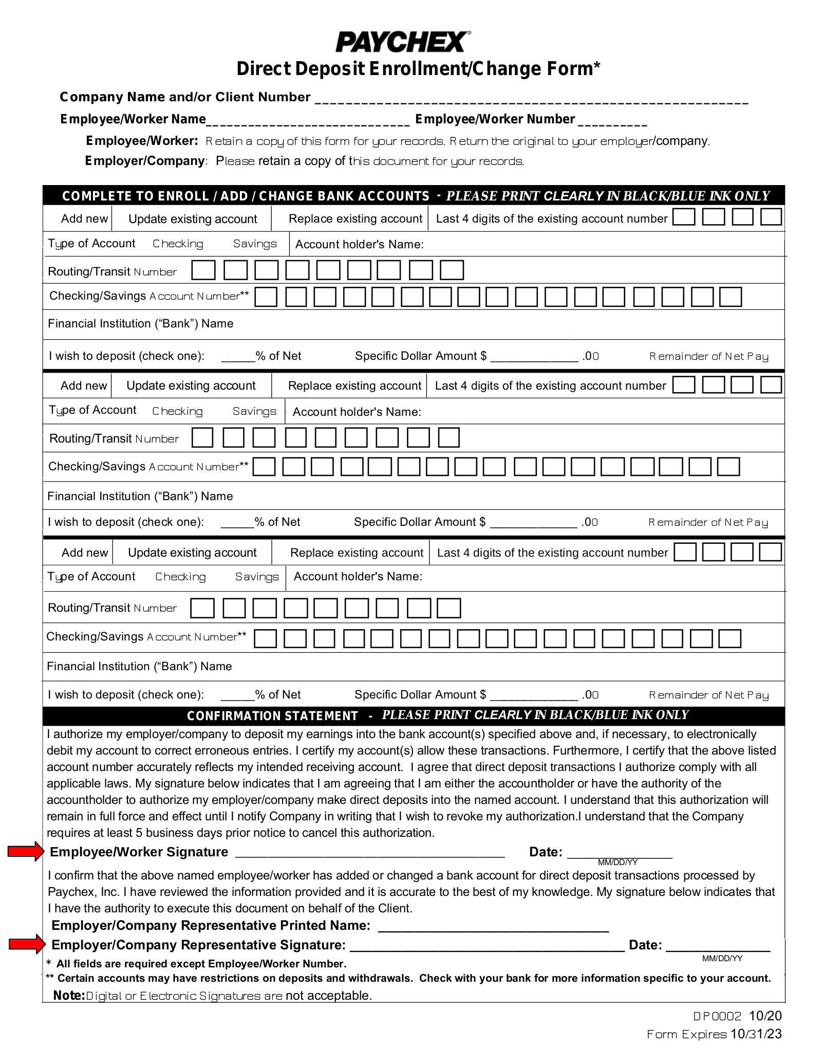 Free Paychex Direct Deposit Form (DP0002) PDF eForms