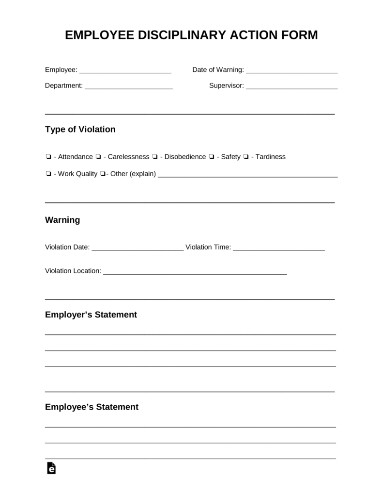 free employee disciplinary action discipline form pdf