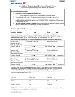 Bank of America Direct Deposit Form