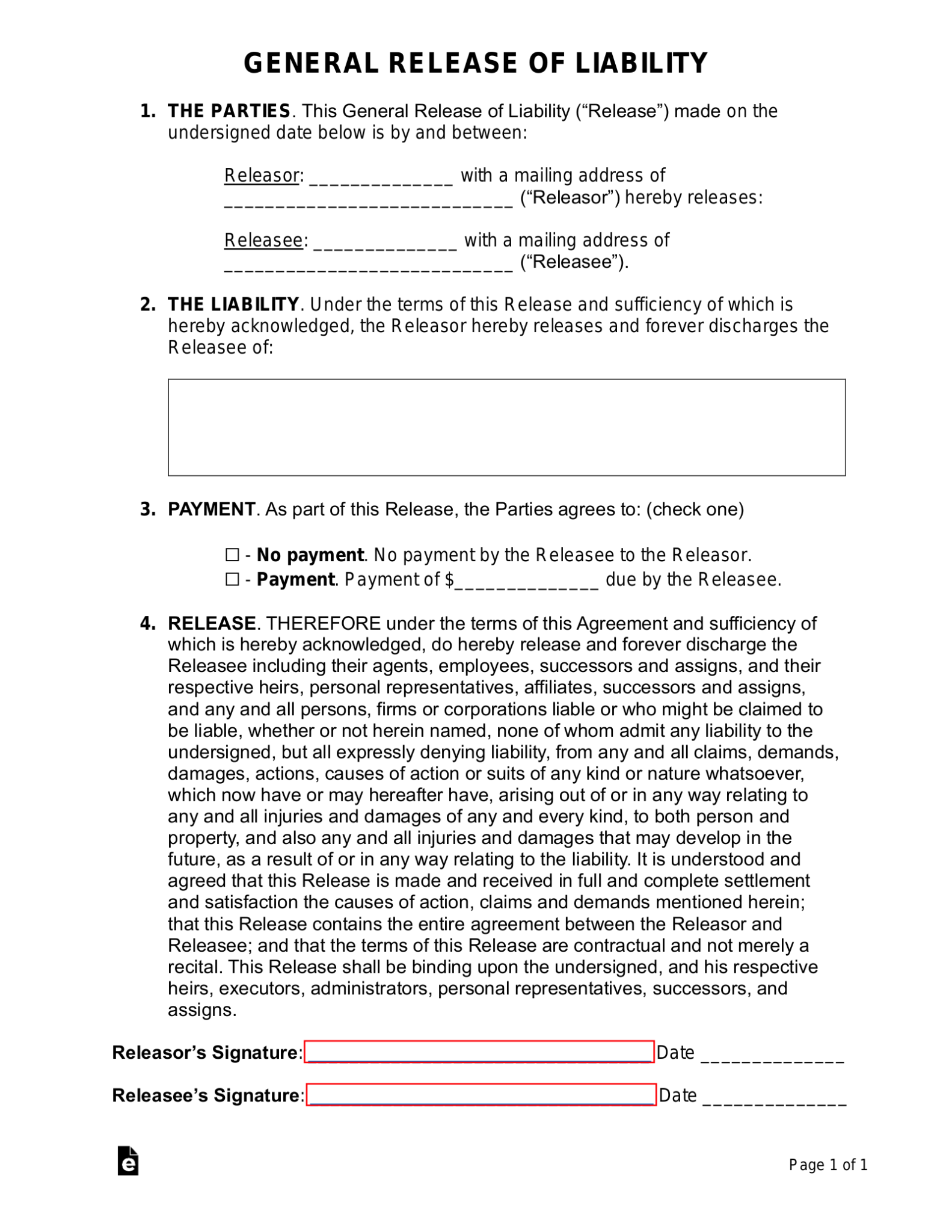 Free Printable General Release Form Printable Forms Free Online