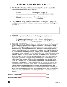 Free Release of Liability (Waiver) Forms (14) - PDF